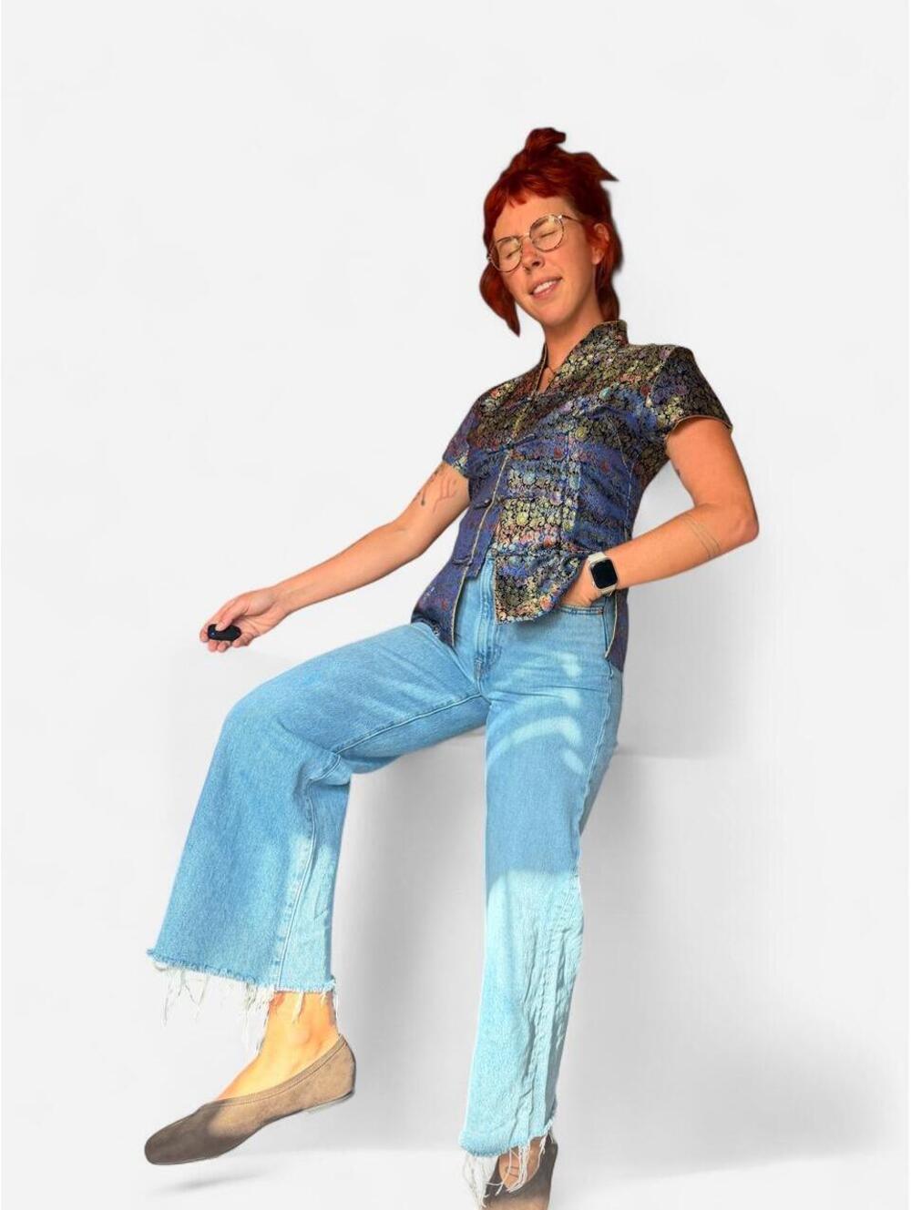 American Vintage Women's Blue and Multi Blous